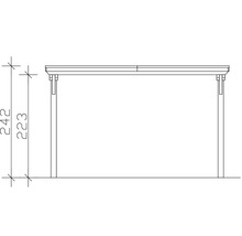 Dessin technique d'une table avec les dimensions 242 et 223