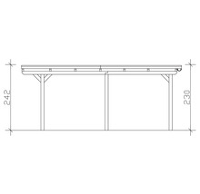 Schéma technique d'un abri en bois avec indications de hauteur