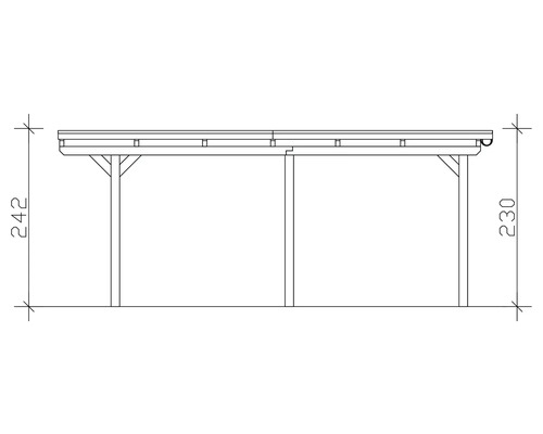 Schéma technique d'un abri en bois avec indications de hauteur