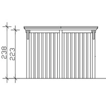 Schéma technique d'une paroi de cabane de jardin avec cotes