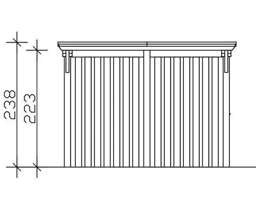 Schéma technique d'une paroi de cabane de jardin avec cotes