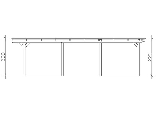 Dessin technique d'un abri de voiture avec indication de la hauteur