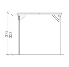 Dessin technique d'un pavillon en bois avec les dimensions 372 et 353.