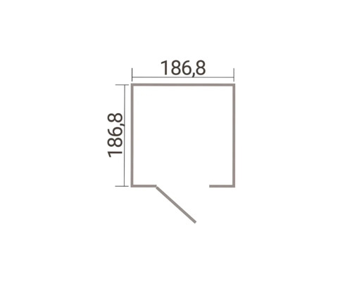 Plan au sol d'un abri de jardin carré avec des dimensions de 186,8 par 186,8 centimètres et une ouverture de porte.
