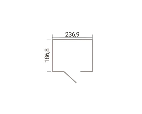 Plan au sol pour une cabane de jardin avec des dimensions extérieures 236,9 sur 186,8.