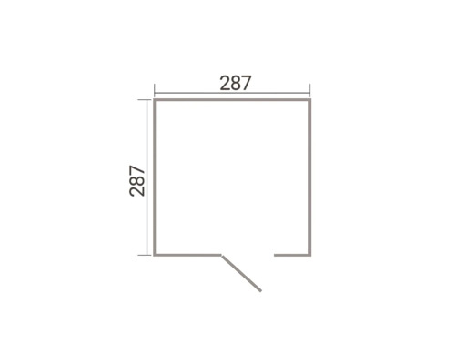 Plan d'une pièce carrée avec les dimensions 287 par 287 et une ouverture pour porte.