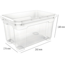 Aufbewahrungsbox aus Kunststoff mit den Massen 260 x 174 x 148 Millimeter