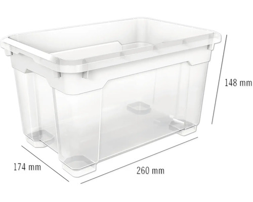 Aufbewahrungsbox aus Kunststoff mit den Massen 260 x 174 x 148 Millimeter