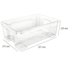 Aufbewahrungsbox aus Kunststoff mit den Maßen 567 mm Länge, 379 mm Breite und 168 mm Höhe.