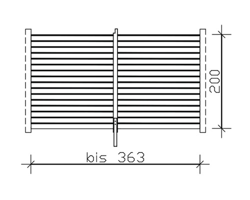 Technische Zeichnung eines Sichtschutzzaunes mit Massangaben