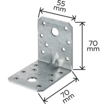 Connecteur d'angle mesurant 55 mm sur 70 mm sur 70 mm.