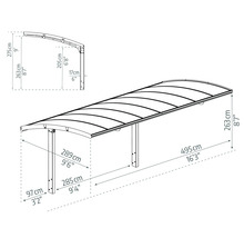 Technische Zeichnung eines Carports mit Abmessungen