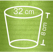 Illustration d'un pot de fleurs mesurant 32 centimètres de diamètre et 8 centimètres de hauteur