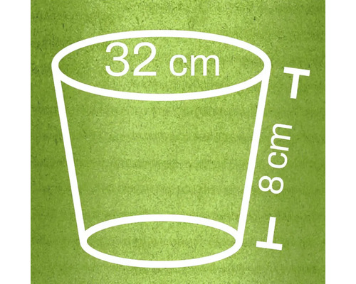 Illustration d'un pot de fleurs avec des dimensions de 32 cm de diamètre et 8 cm de hauteur