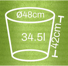 Abmessungen Pflanzkübel: Durchmesser 48 cm, Höhe 42 cm, Volumen 34,5 Liter
