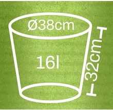 Pflanzkübel mit den Maßen Durchmesser 38 cm, Höhe 32 cm und 16 Liter Volumen