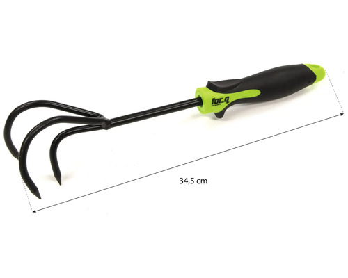 Griffe de jardin avec trois dents d'une longueur de 34,5 cm