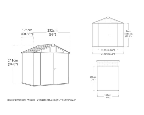 Dimensions de l'abri de jardin en centimètres