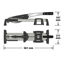 Coupe-stratifié avec dimensions : longueur 661 millimètres, hauteur 197 millimètres et largeur 211 millimètres.