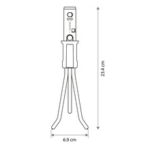 Dessin technique d'un cultivateur à main avec dimensions: hauteur 23,4 centimètres et largeur 6,9 centimètres.