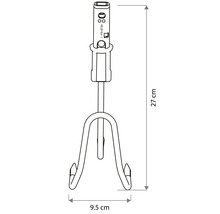 Dessin technique d'un petit cultivateur à trois dents. Hauteur 27 centimètres, largeur 9,5 centimètres.