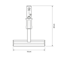 Dessin technique d'une raclette à vitres d'une hauteur de 20 centimètres et d'une largeur de 16 centimètres.