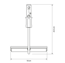 Dessin technique d'une raclette à vitres d'une hauteur de 25,5 centimètres et d'une largeur de 18 centimètres.