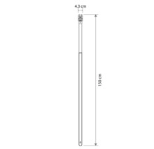 Dessin technique d'un manche d'outil d'une longueur totale de 150 centimètres et d'une largeur supérieure de 4,3 centimètres.