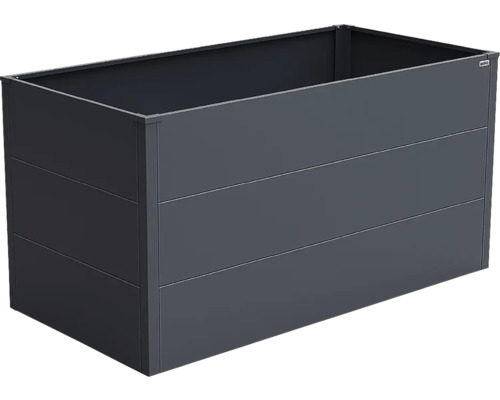 Carré potager rectangulaire en métal de couleur anthracite.