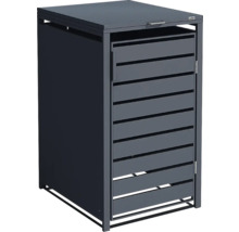 Cache-poubelle Weka en métal anthracite avec couvercle rabattable et porte à lattes.