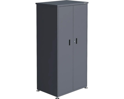 Armoire métallique Weka à deux portes, anthracite, verrouillable, avec poignées noires et pieds réglables.