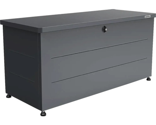 Weka Gartenbox aus Metall in Anthrazit mit horizontalen Rillen und abschliessbarem Deckel.
