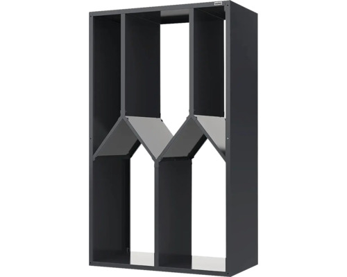 Étagère à vin métallique anthracite de weka avec séparateurs verticaux et tablettes inclinées.