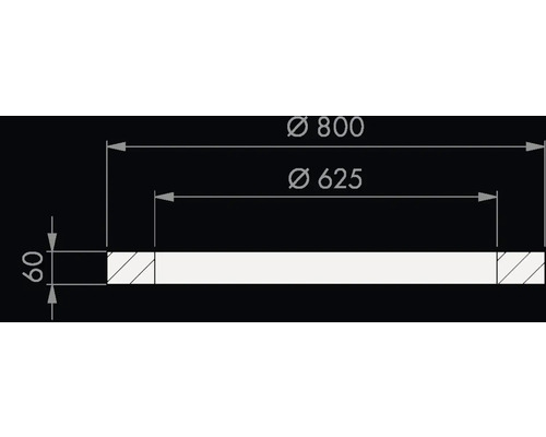 Maßzeichnung einer runden Abdeckung mit einem Außendurchmesser von 800 Millimetern, einem Innendurchmesser von 625 Millimetern und einer Höhe von 60 Millimetern.