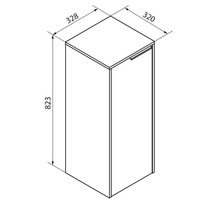 Schéma technique d'un meuble de salle de bain avec les dimensions 823 par 328 par 320 millimètres.