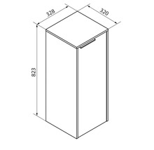 Croquis d un meuble bas de salle de bain avec dimensions 823 millimètres de hauteur, 320 millimètres de largeur et 328 millimètres de profondeur.
