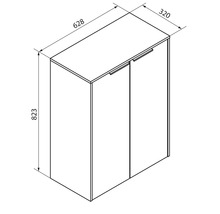 Dessin technique pour un meuble à deux portes avec une hauteur de 823 millimètres, une largeur de 628 millimètres et une profondeur de 320 millimètres.