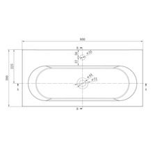 Dessin technique d'un lavabo en vue de dessus avec des dimensions en millimètres. Largeur 800 millimètres, profondeur 380 millimètres.