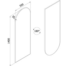 Dessin technique d un panneau cintré, hauteur 1400 millimètres, largeur 500 millimètres, profondeur 20 millimètres, rotatif à 180 degrés.