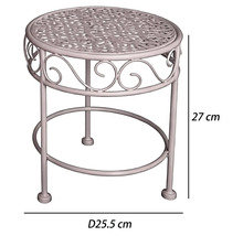 Runder Blumenhocker aus Metall mit Ornamenten, Höhe 27 Zentimeter, Durchmesser 25,5 Zentimeter.
