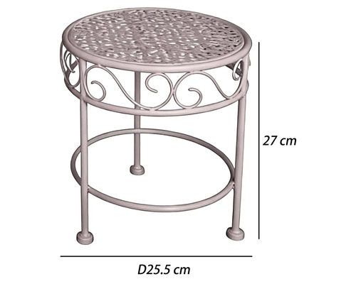 Runder Blumenhocker aus Metall mit Ornamenten, Höhe 27 Zentimeter, Durchmesser 25,5 Zentimeter.