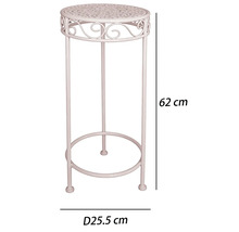 Blumenständer aus Metall mit verzierter Tischplatte, Höhe 62 Zentimeter, Durchmesser 25,5 Zentimeter