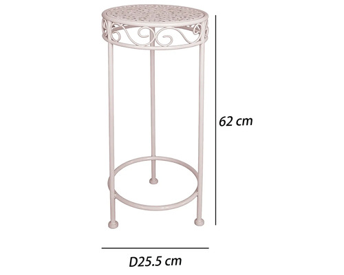 Blumenständer aus Metall mit verzierter Tischplatte, Höhe 62 Zentimeter, Durchmesser 25,5 Zentimeter