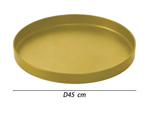 Rundes Tablett aus Metall mit einem Durchmesser von 45 Zentimetern.