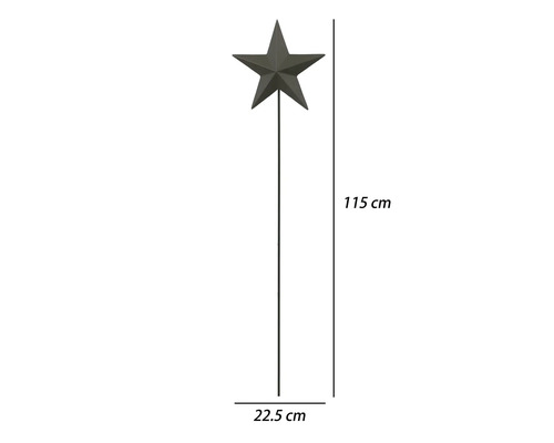 Gartenstecker mit fünfzackigem Stern aus Metall, Höhe 115 Zentimeter, Breite 22,5 Zentimeter.