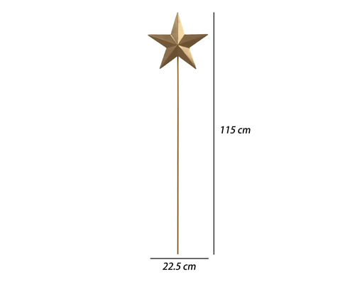 Gartenstab mit goldenem Stern aus Metall, Höhe 115 Zentimeter, Breite 22,5 Zentimeter.