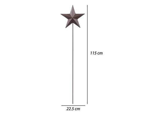Gartenstecker Stern aus Metall, Höhe 115 Zentimeter, Breite 22,5 Zentimeter.