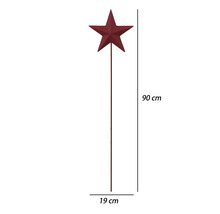 Roter Gartenstecker mit einem Stern aus Metall, 90 Zentimeter hoch und 19 Zentimeter breit.