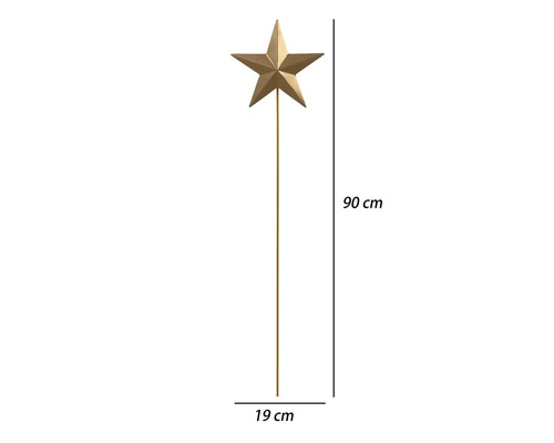 Gartenstecker Stern aus Metall, goldfarben, Breite 19 Zentimeter, Höhe 90 Zentimeter.