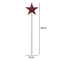 Roter Gartenstecker Stern aus Metall, Höhe 69 Zentimeter, Breite 15 Zentimeter.